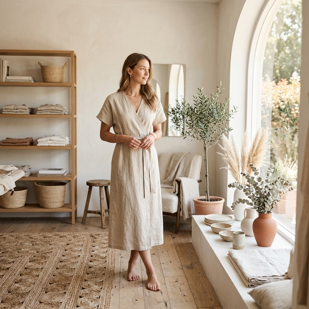 Elegant woman in linen dress